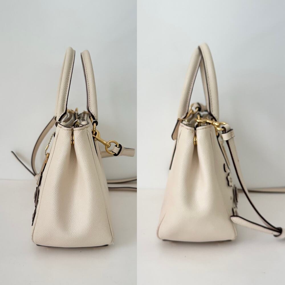 Coach Mini Surrey Carryall Crossgrain Leather Floral Applique Crossbody Chalk - Picture 8 of 16